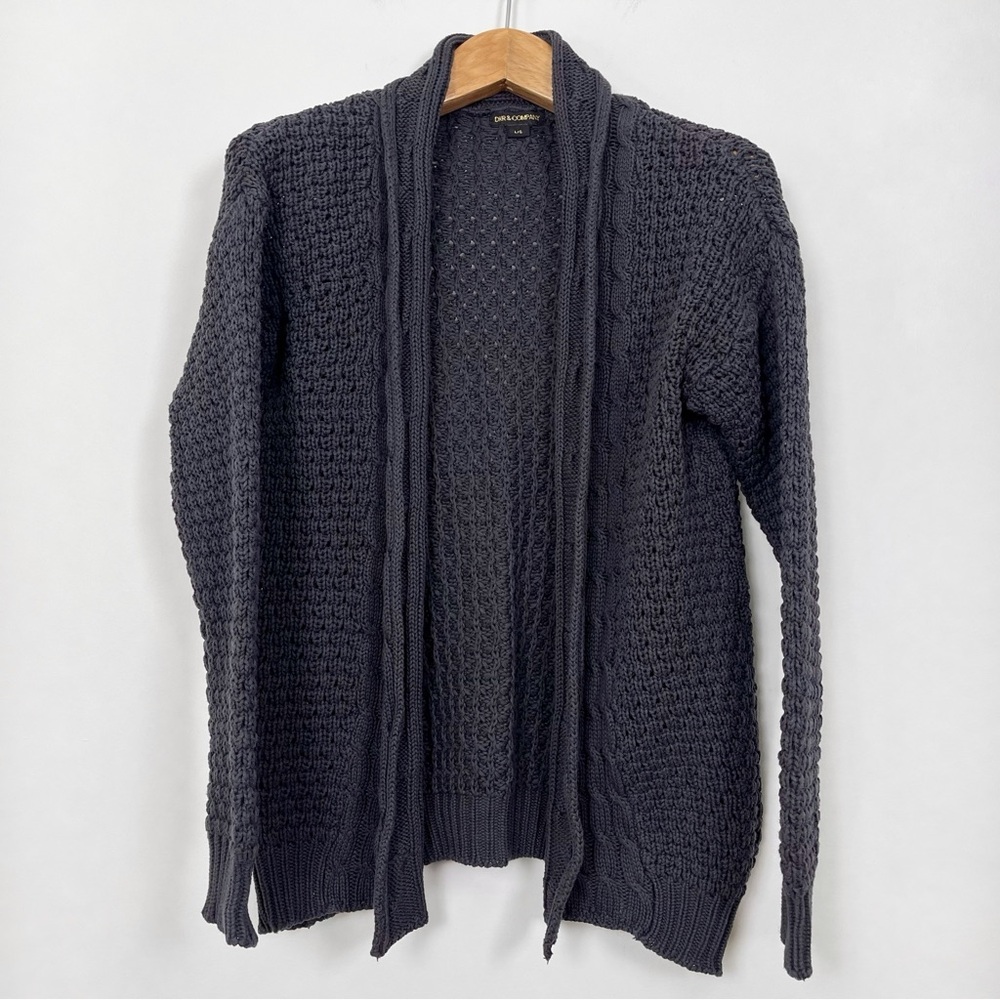 Charcoal Grey Chunky Cotton Knit Collegiate‎ Open Cardigan Sweater Size Large